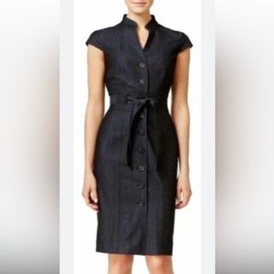 Calvin Klein Dress size 6 Button Down V Neck Belted Waist Cap Sleeve